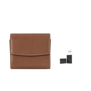 VANESSA HOGAN Top Grain Cow Leather Card Holder Unisex Maillard Style Brown/Night Black
