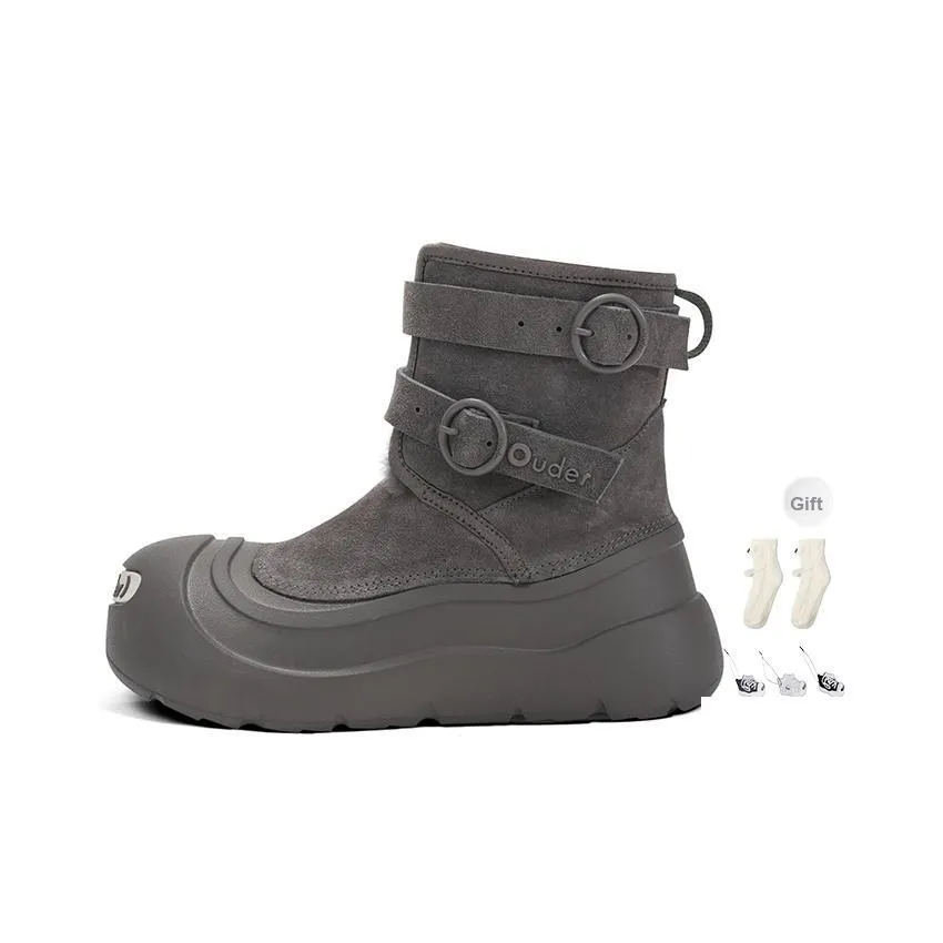 Ouder Snower Open Ended Smile Collection Thermal Abrasion Resistant Crew Snow Boots Women's Gray