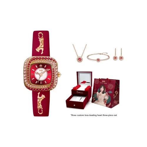 EA Shenbao Collection Кварцевый механизм Кожаный ремешок Часы Женские Часы Красный циферблат