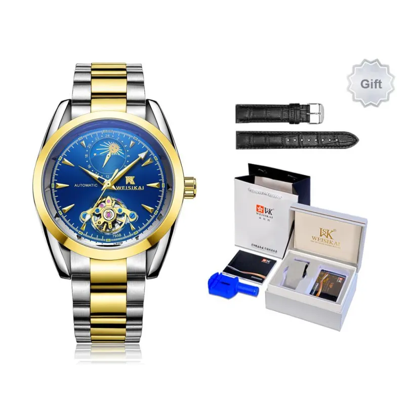 WSK Automatic Mechanical Movement Stainless Steel Watchband Men's Watches White Dial-5
