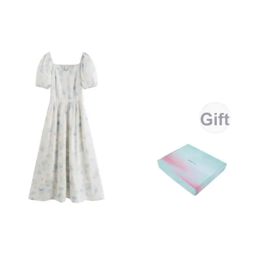 Inman Короткий рукав Платье Женское Набор в подарочной коробке Белый с синим цветами