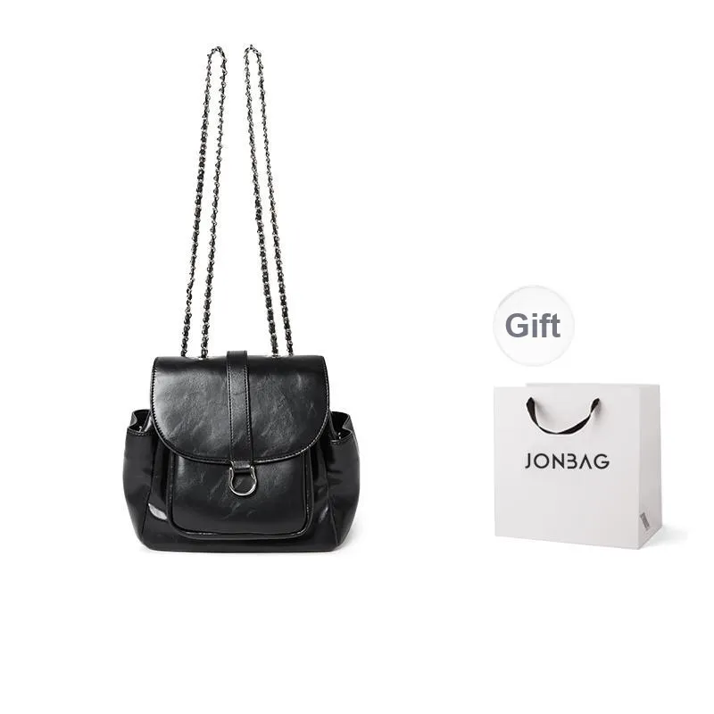 JONBAG Synthetic Leather Backpack Handbag Medium Size Women's Metallic Silver Black-6