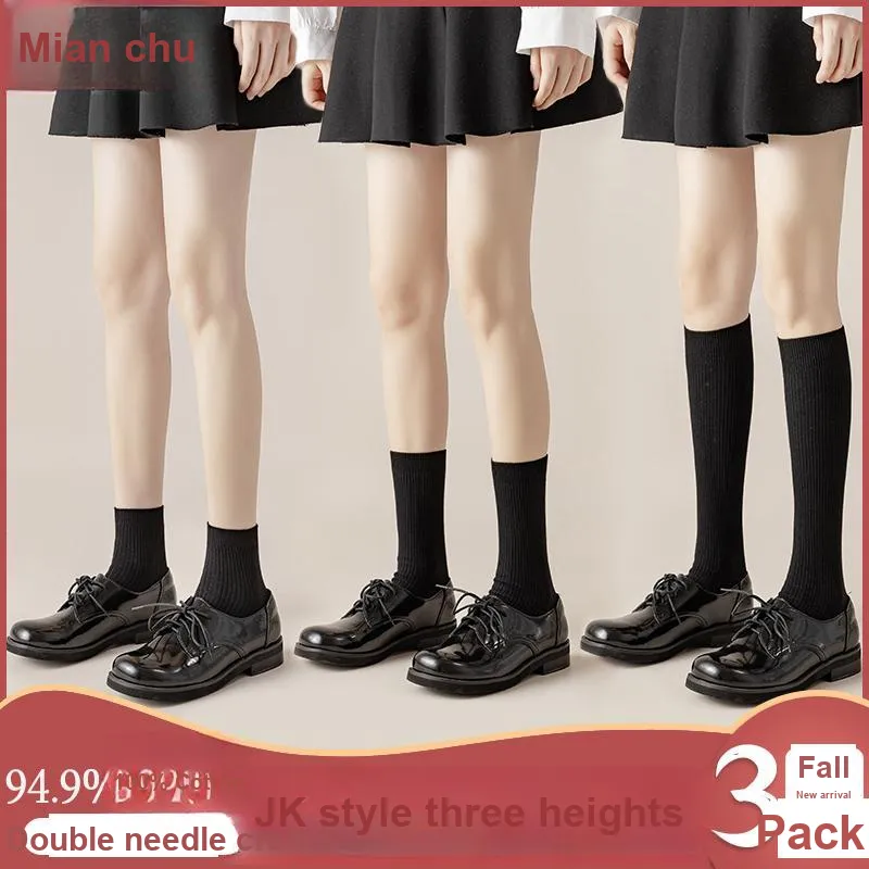 MANCHU Mid Calf Socks Women's 3 Pack Black-1