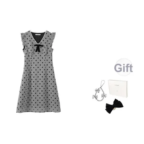 Fstudio Корейский стиль Ажурный В-образный вырез Бант А-линия Без рукавов Платье Женское