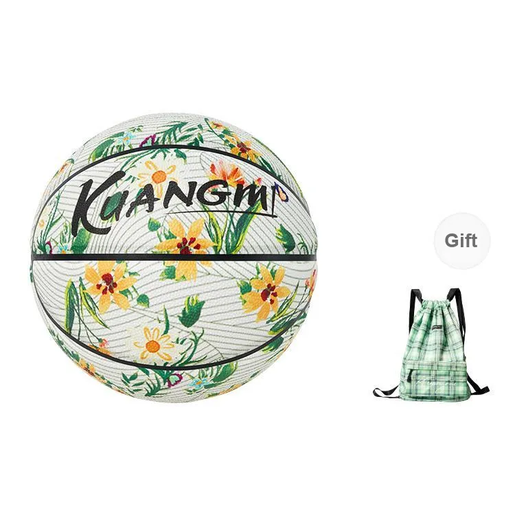 Kuangmi PU Basketball White Green Size 7 Ball Glow In The Dark Unisex-14