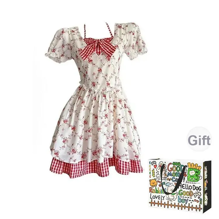 ZVJH Short Sleeved Dress Women's Red White-7