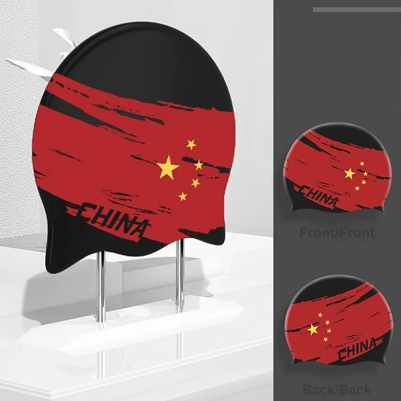 DUFAILY Swimming Caps High Quality Silicone Outdoor Beach Swim Facility Unisex 22.5CM Regular Model Flag Red-1