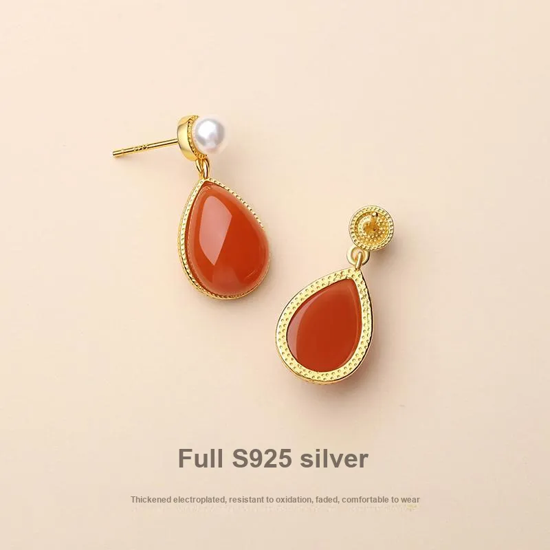 QIAOWUQIAONV Southern Red Agate Earrings Women's-3