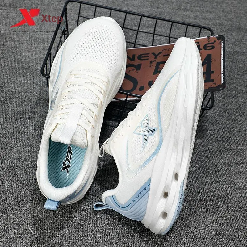 XTEP Cushioning Breathable Low-Top Running Shoes Men's Sail White/Evening Dusty Blue-9