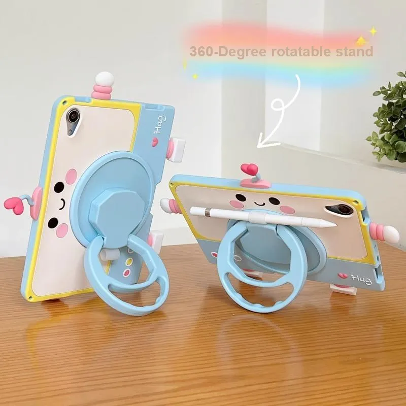 Wei Xin Cartoon Robot Rotating Stand Compatibility With IPad Pro/Air 5/Mini 6/7/11 Tablet Protective Cases-2