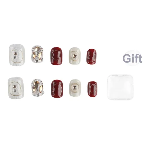 Song Biography Мода Красный Сверкающий Горный хрусталь False Nail Короткий LADDER 15 мм