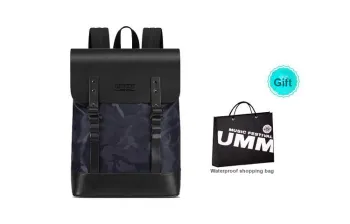 UMM Leather Laptop Backpack Medium Size Unisex Black