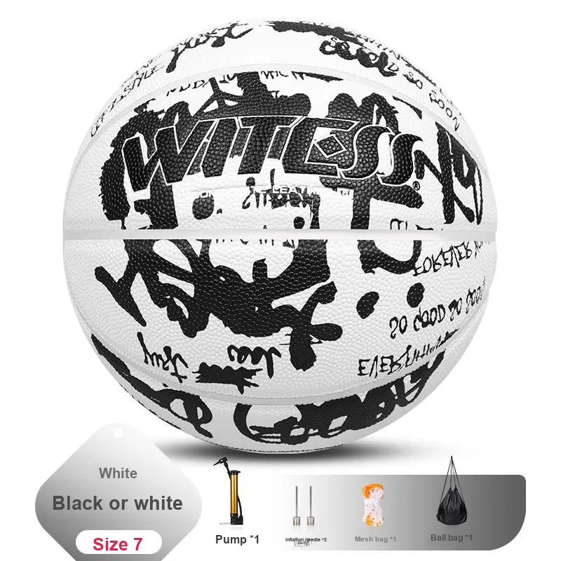 WITESS PU Basketball Black Or White Size 7 Training Unisex-11