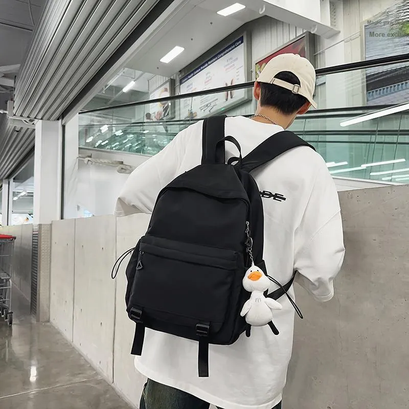 OUZIHUANG Nylon Backpack Unisex Black/White/Yellow/Gray-2