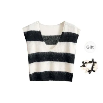 TURN UP Tank Top Women's Stripes+Bowknot Hair Tie Comes With