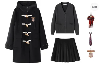 Tokyo Season Uniforms Women's Black Coat+Black Pleated Skirt, Comes With Free Cardigan+Scarf+Badge+Tie