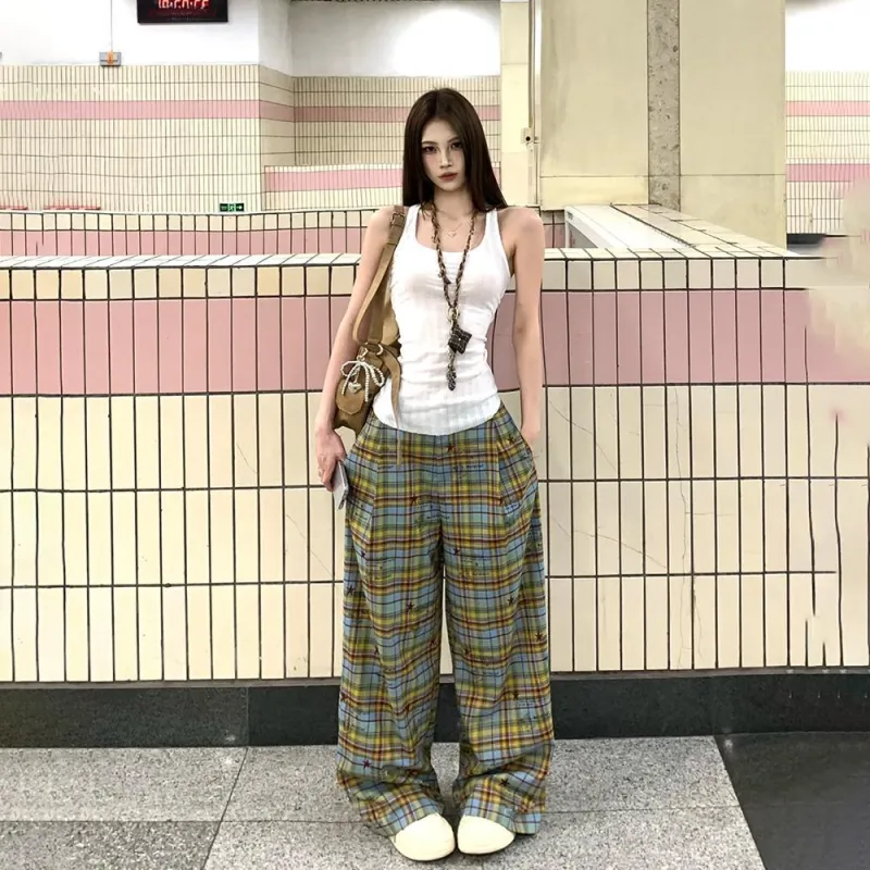 RTNH Casual Pants Women's Yellow Blue Plaid-7