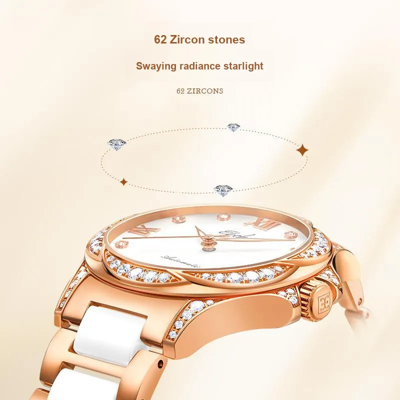 EBOHR Revenge Collection Mechanical Movement Stainless Steel Strap Watch Women's Watch White Dial-4