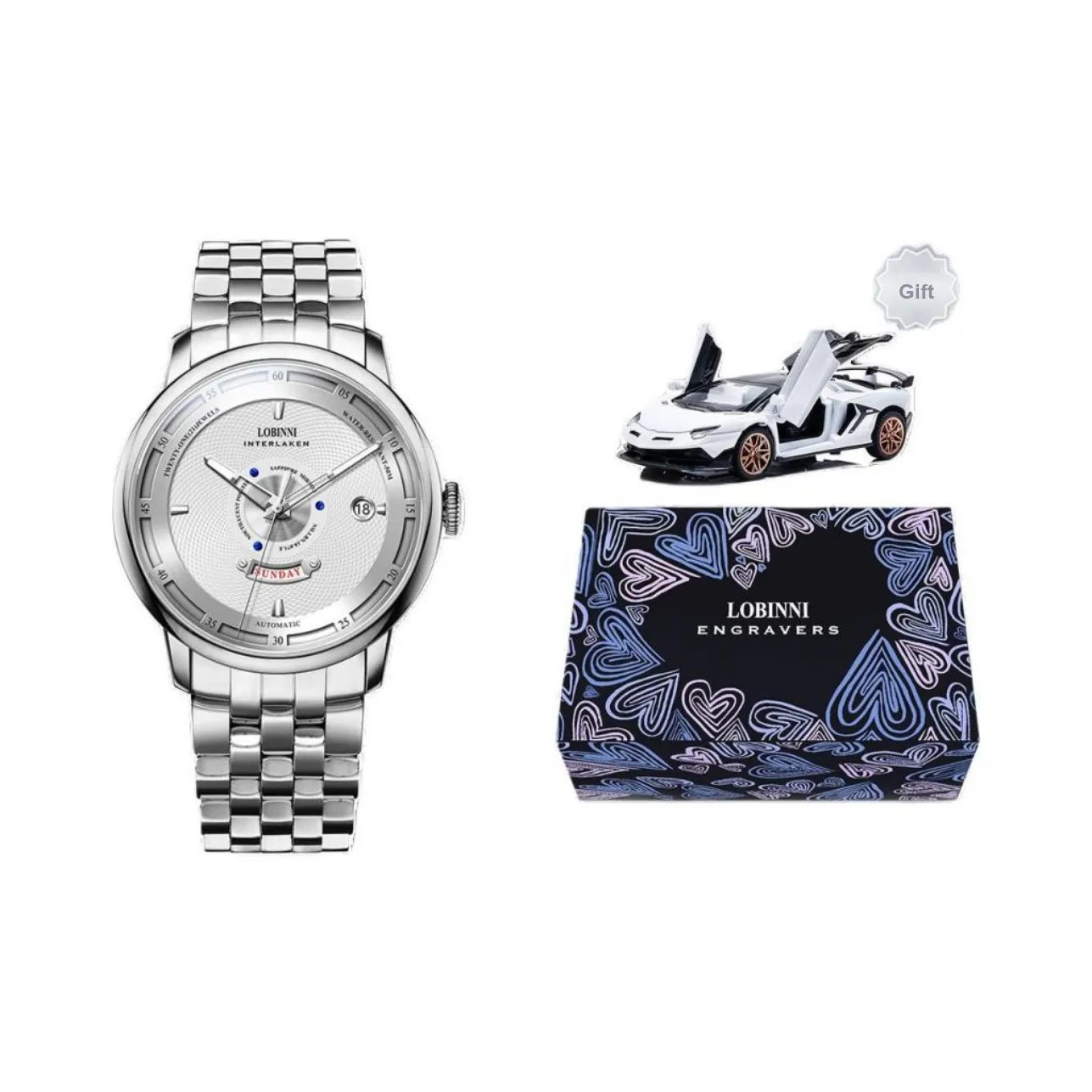 LOBINNI L Automatic Mechanical Movement Genuine Leather Strap Watch Men's Watches Black Dial