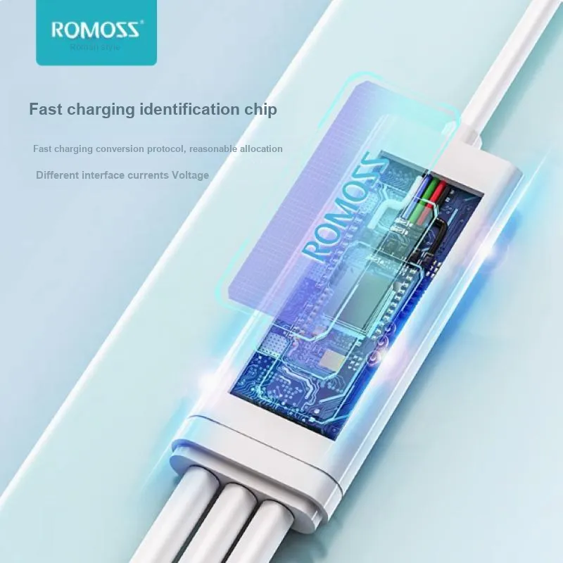 ROMOSS CB251N 1.2m 1.8cm Beige All in One Compatibility Apple+Type C+Android 3 in 1 6A Fast Charging Cable Cables-2
