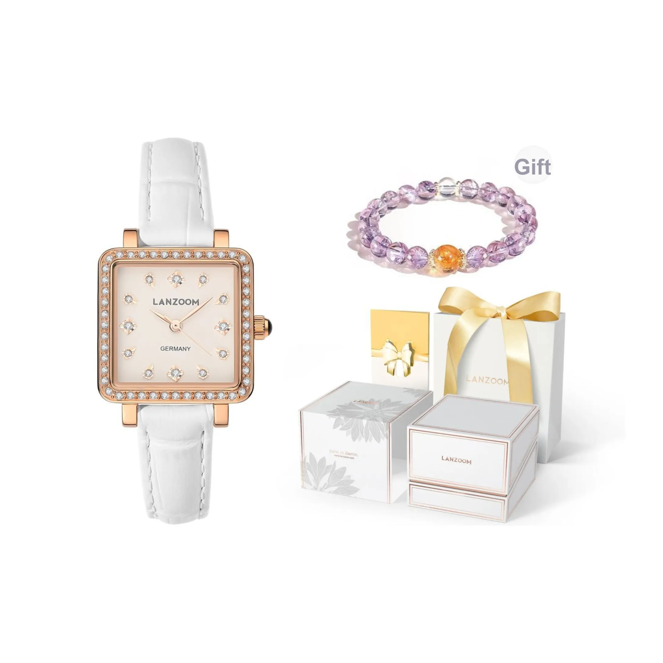 LANZOOM Fireworks Маленький Золотой Кварцевый Механизм Женские Часы на Запястье с Белым Циферблатом