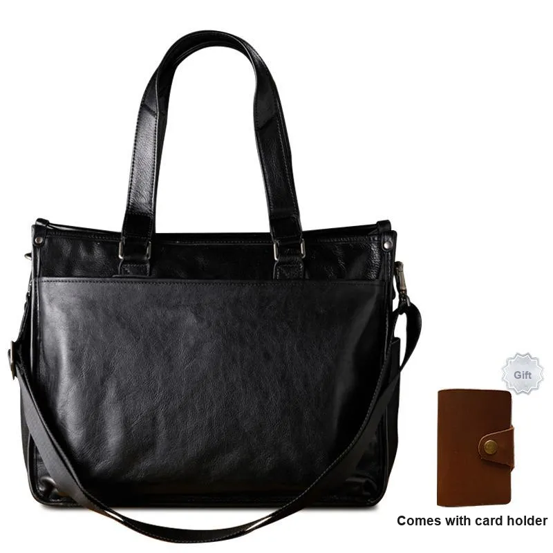 Simple&nature Cow Leather Briefcases Regular Unisex Black