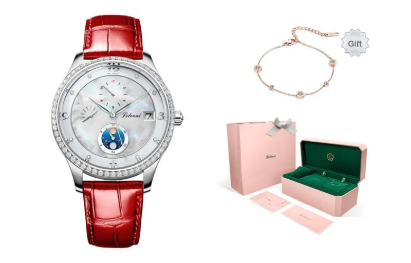 LOBINNI L Elegant Women's Watch Automatic Mechanical Movement Cowhide Strap Watch Women's Watch White Dial-7