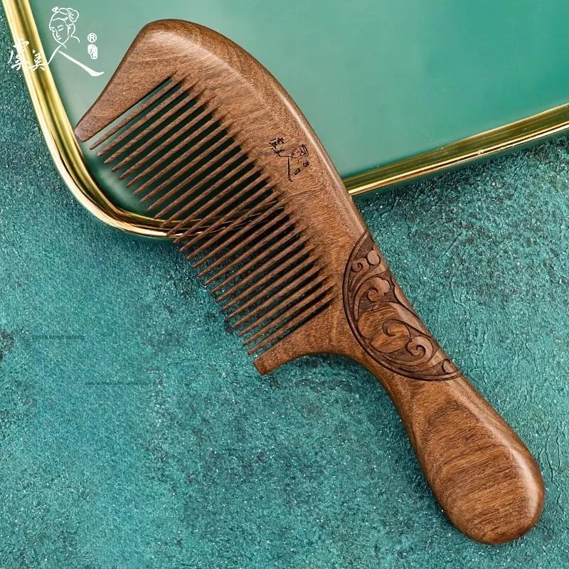 YUMEIREN Ebony Gold Wood Natural Brogues Hair Loss Home Treatment Wooden Comb Massage-2
