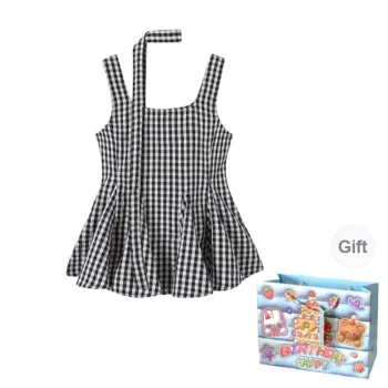 BRASS SCOUT Tank Tops Women's Black Plaid Shopping Bag
