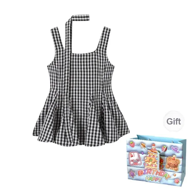 BRASS SCOUT Tank Tops Women's Black Plaid Shopping Bag-0
