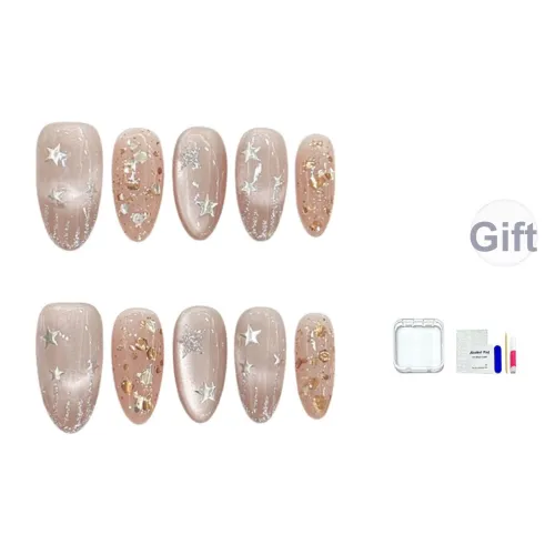 JINGCHANXUE Барокко Капля слезы False Nail Миндаль Flashing Градиентный Кошачий глаз