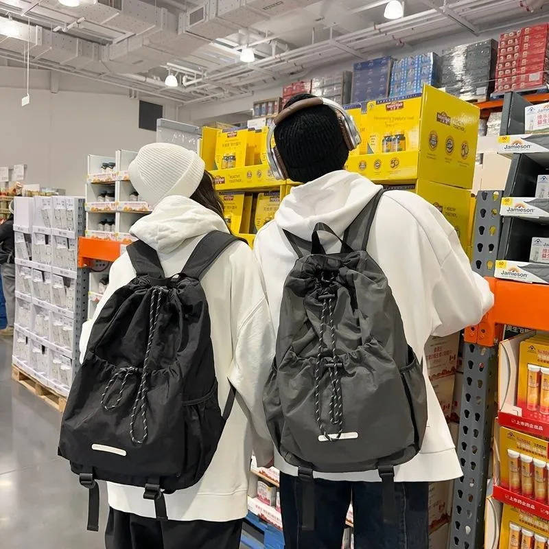 Huangmu Nylon Student Backpack Regular Unisex Black/Gray-2