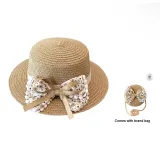 Large Pink Bow-Khaki Hats & Caps (Head Circumference 50-52cm)