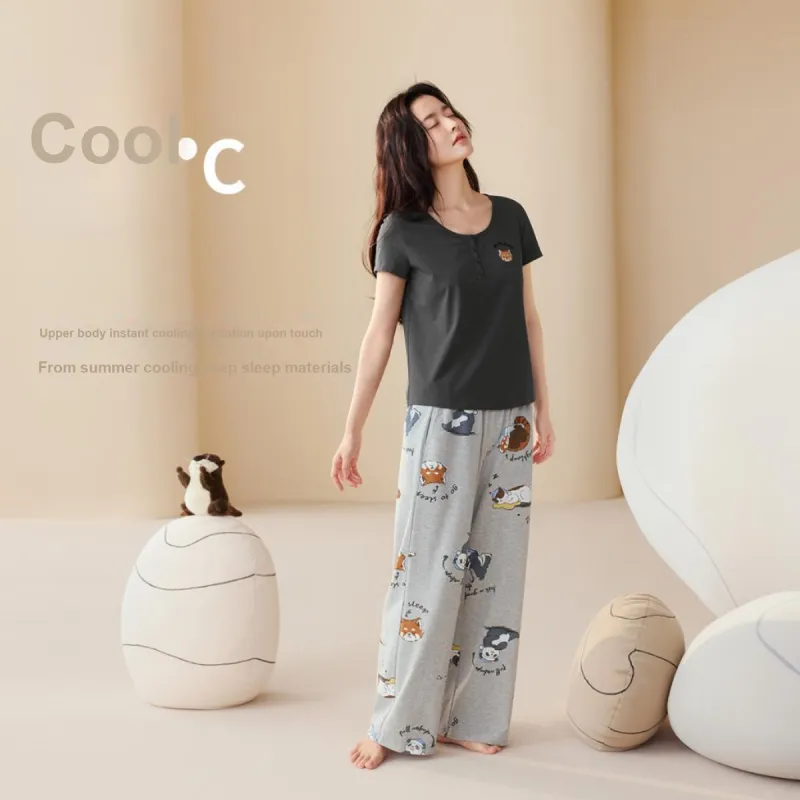 JINGYUN Deep Pajama 70 Pajama Set Women's Bean Gray-4