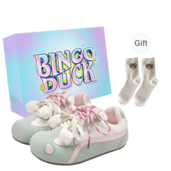 BINGO DUCK Slip Resistant Low Top Skateboard Shoes Women's Green Tulip
