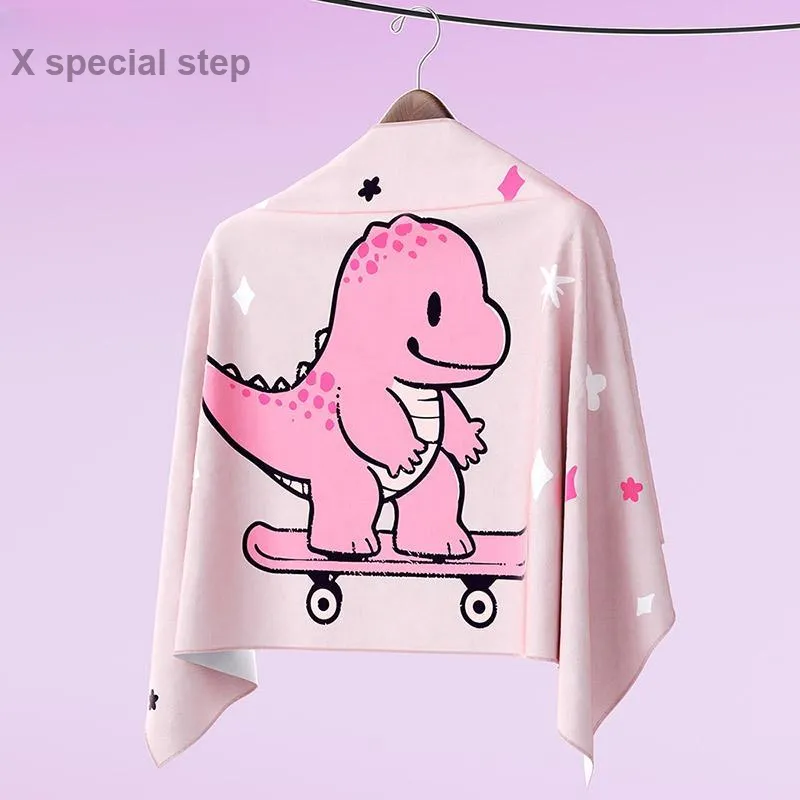 XTEP Pink Dinosaur Cartoon Bath Towels, Quick Dry And Absorbent Kids'-1
