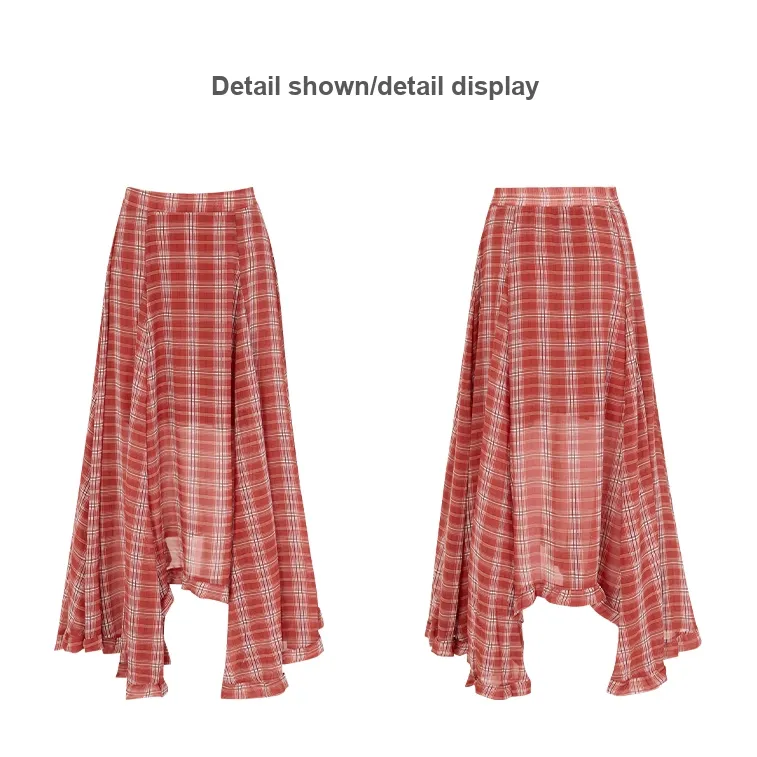 Rose Casual Long Skirts Women's Red Checkered Skirt-4