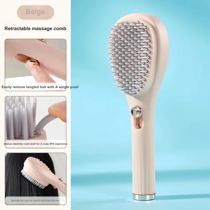 Love Of Wormwood Retractable One Touch Hair Cleaning Magic Comb Fluffing Up-7