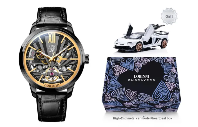 LOBINNI L Automatic Mechanical Movement Leather Watch Bands Watch Men's Watches Cut-Out Dial-0