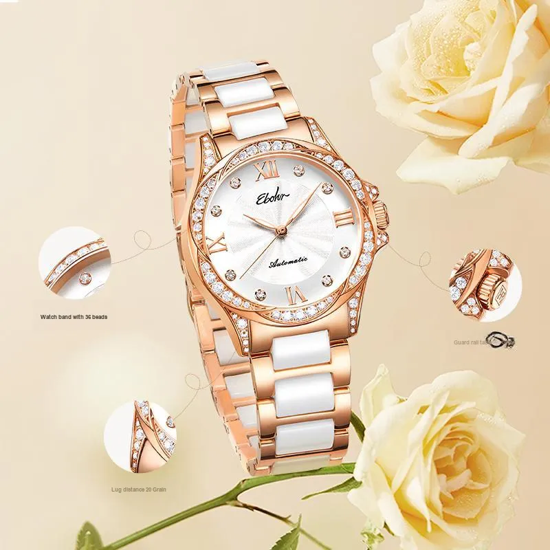 EBOHR Revenge Collection Mechanical Movement Stainless Steel Strap Watch Women's Watch White Dial-3
