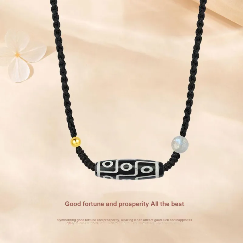 Master Kim Solid Gold Bead With Agate Necklaces Unisex-4