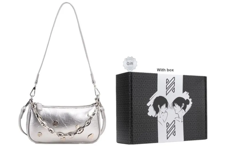 NOMK PU Shoulder Bag, Baguette Bag, Small Square Bag, Shoulder Bag, Crossbody Bag Regular Women's Silver-1