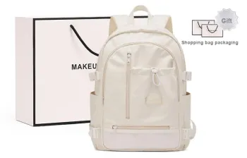 MAKEUP KITTEN Nylon Fabric Synthetic Leather Individual Versatile Backpack Large Size Unisex Ecru