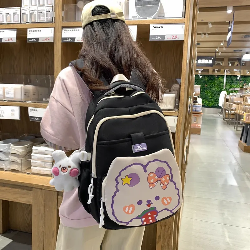 Vack Nylon Backpack Unisex White & Red/White & Green/Black/Purple/Brown-14