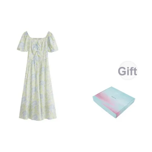 Inman Короткий рукав Платье Женское Набор в подарочной коробке Бирюзовый Ландшафт