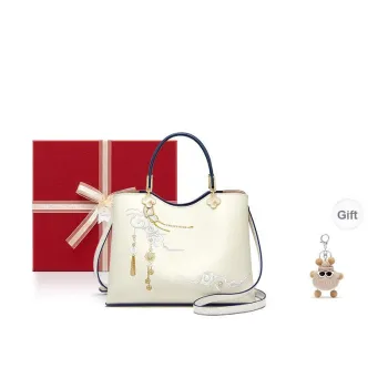 CNOLES Cow Leather Handbag Regular Women's Yuntian Milk Coffee/Blue Sky And White Clouds