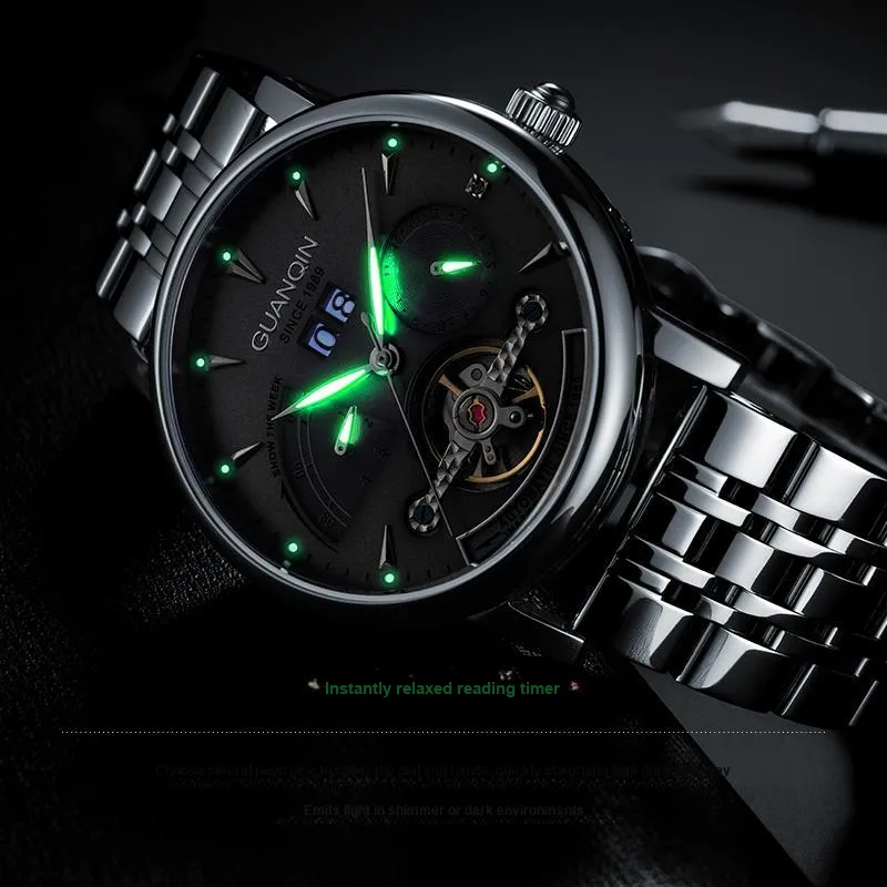 GUANQIN Collection Automatic Mechanical Movement Cow Leather Strap Watch Men's Watches Gray Dial-25