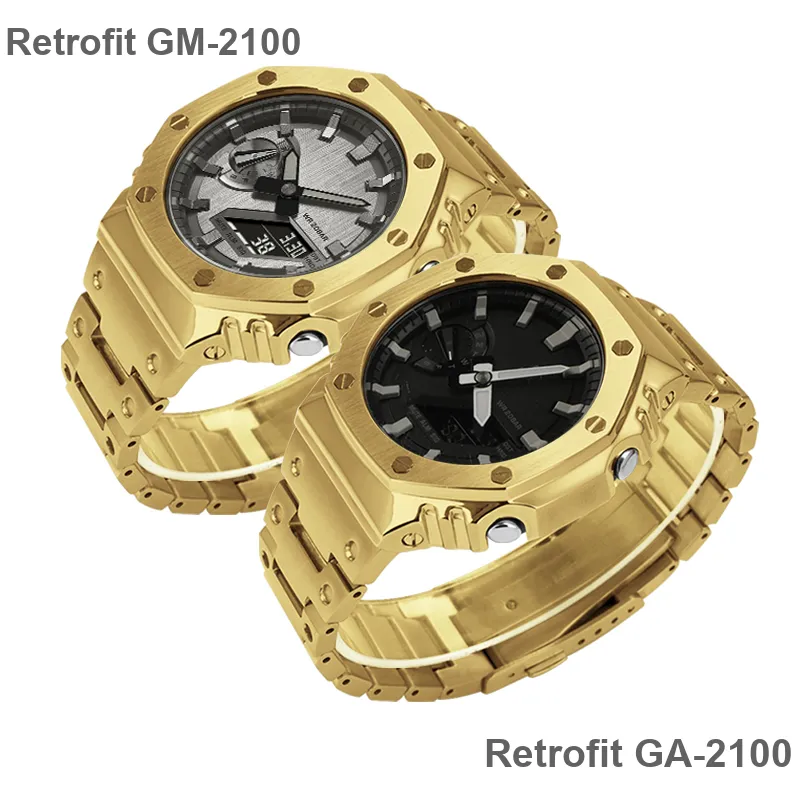 Keppot Compatible GA 2100 GA 2110 GA B2100 GM 2100 Customized Farm Oak Metal Watch Case Strap Unisex-11