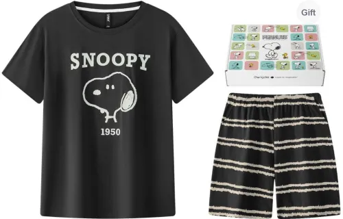 Gongdie x SNOOPY/, Pajama Set Men's Gift Box Set Black Gray