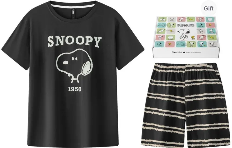 Gongdie x SNOOPY/, Pajama Set Men's Gift Box Set Black Gray-0
